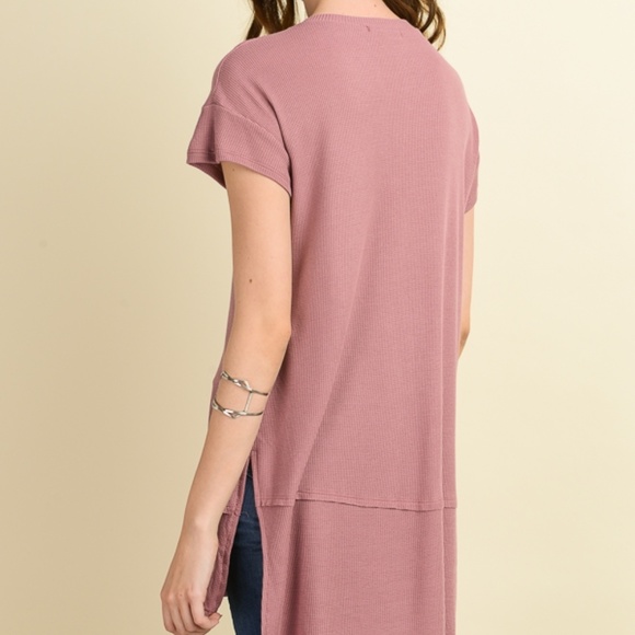 Mauve Waffle Knit Lace Up Tunic 07001 - Picture 2 of 7